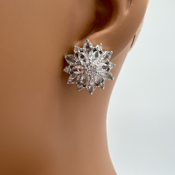 Silver Flower Cluster Earrings - Picture 7 of 8